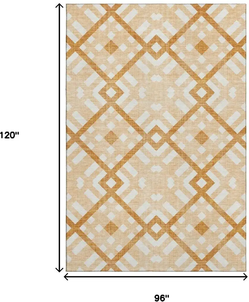 Peach And Ivory Geometric Washable Area Rug With UV Protection Photo 3