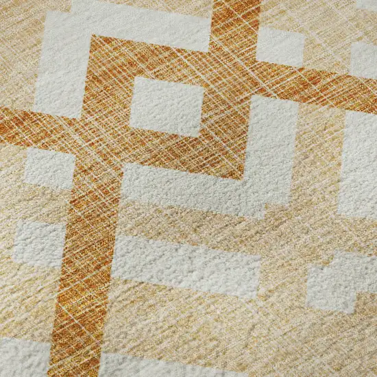 Peach And Ivory Geometric Washable Area Rug With UV Protection Photo 9