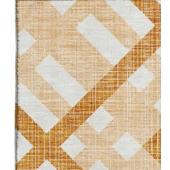 Peach And Ivory Geometric Washable Area Rug With UV Protection Photo 2