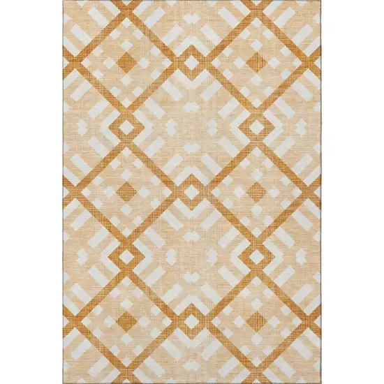 Peach And Ivory Geometric Washable Area Rug With UV Protection Photo 3