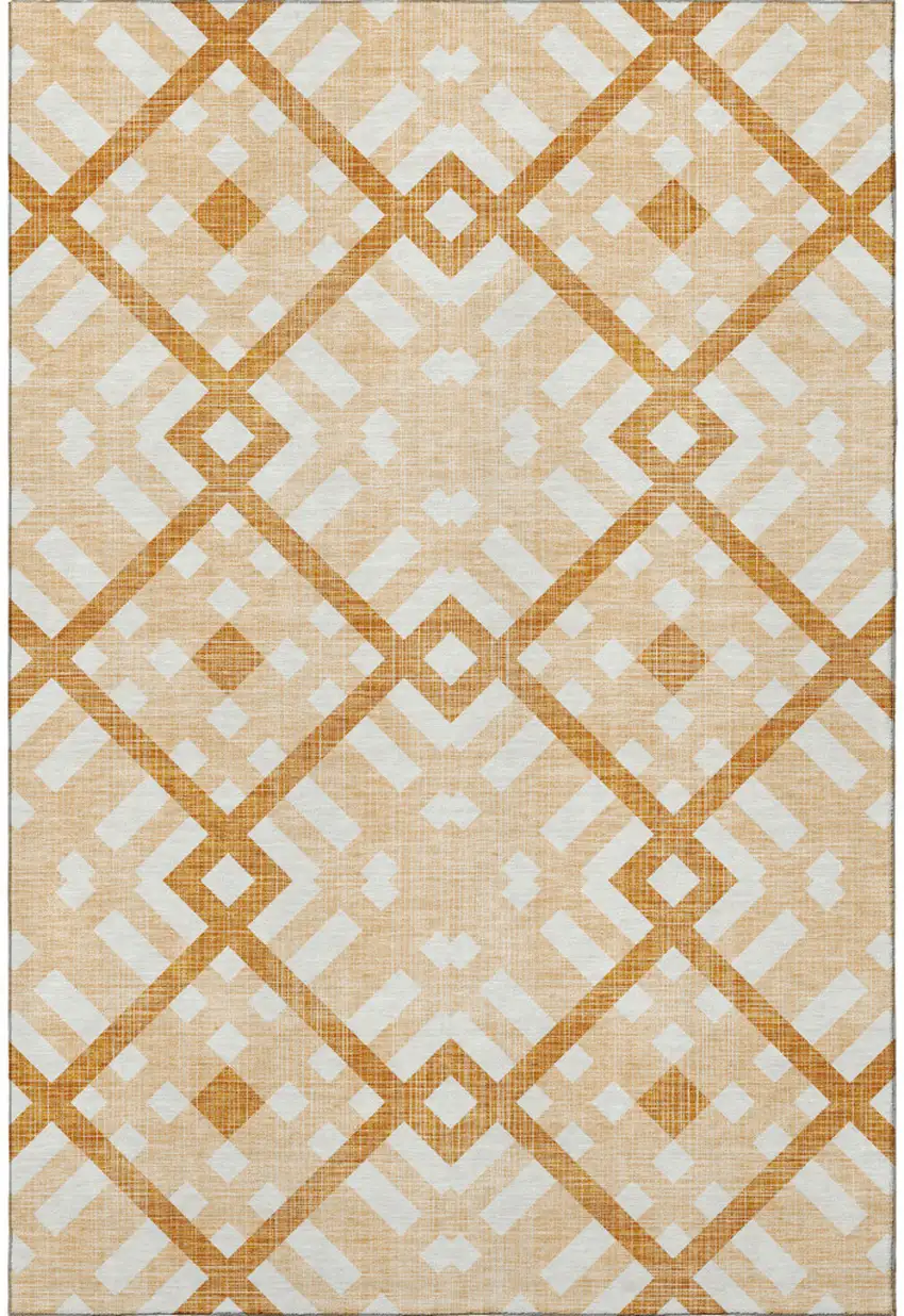 Peach And Ivory Geometric Washable Area Rug With UV Protection Photo 3