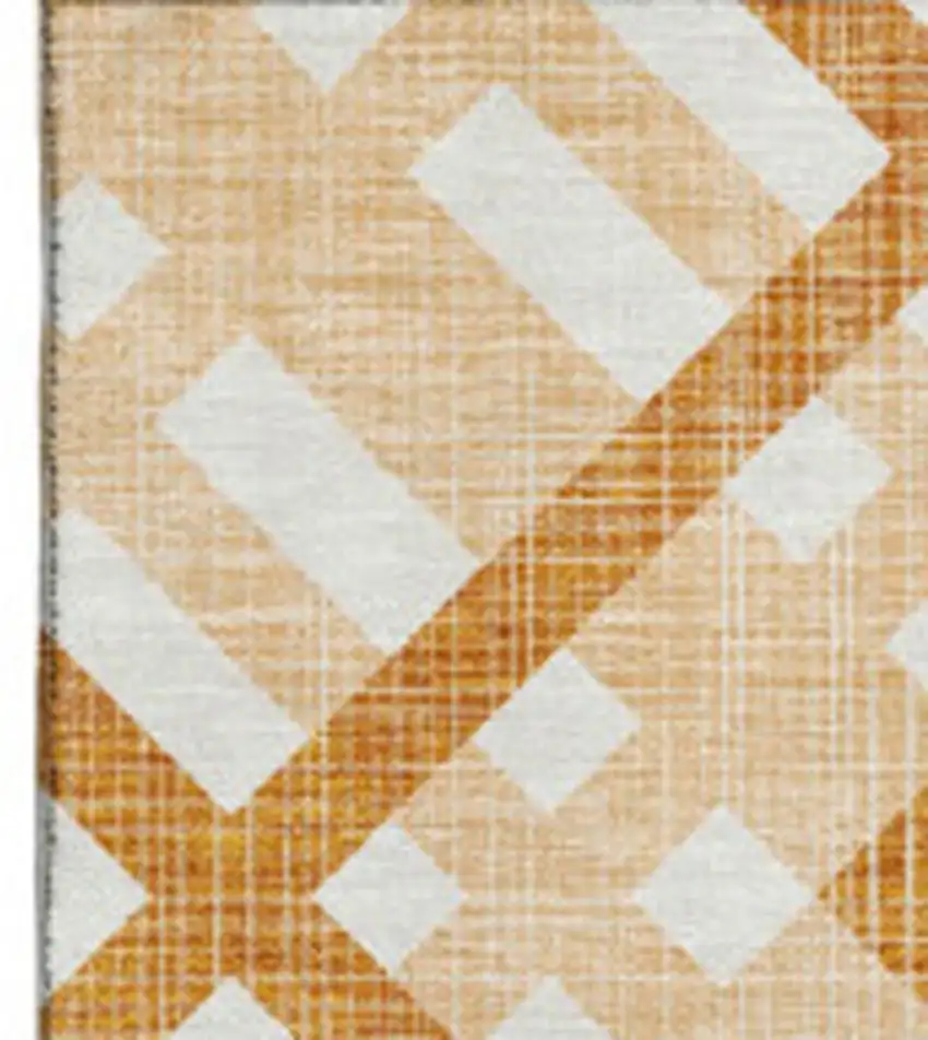 Peach And Ivory Geometric Washable Area Rug With UV Protection Photo 3