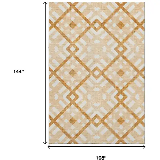 Peach And Ivory Geometric Washable Area Rug With UV Protection Photo 3