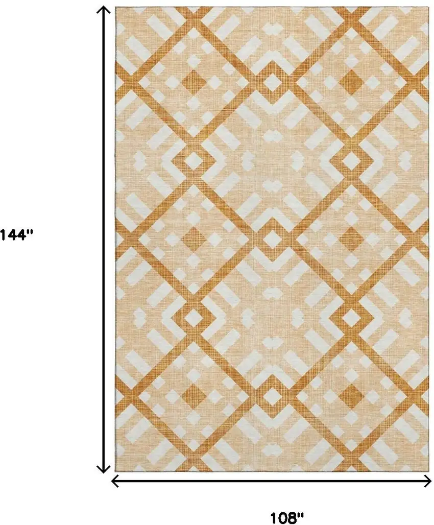 Peach And Ivory Geometric Washable Area Rug With UV Protection Photo 3