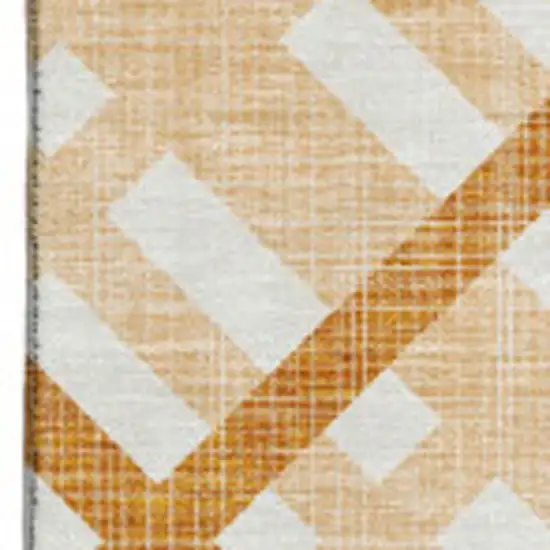 Peach And Ivory Geometric Washable Area Rug With UV Protection Photo 2