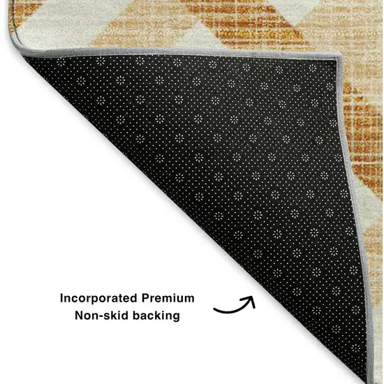 Peach And Ivory Geometric Washable Area Rug With UV Protection Photo 6