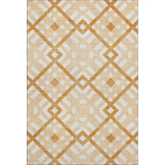 Peach And Ivory Geometric Washable Area Rug With UV Protection Photo 1