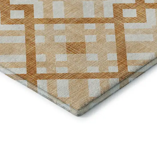 Peach And Ivory Geometric Washable Area Rug With UV Protection Photo 7