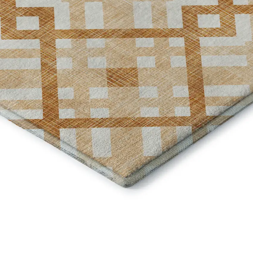 Peach And Ivory Geometric Washable Area Rug With UV Protection Photo 7