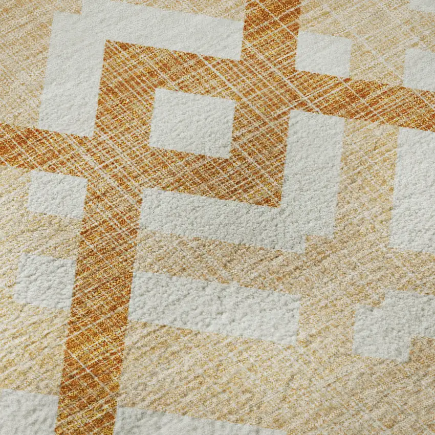 Peach And Ivory Geometric Washable Area Rug With UV Protection Photo 9