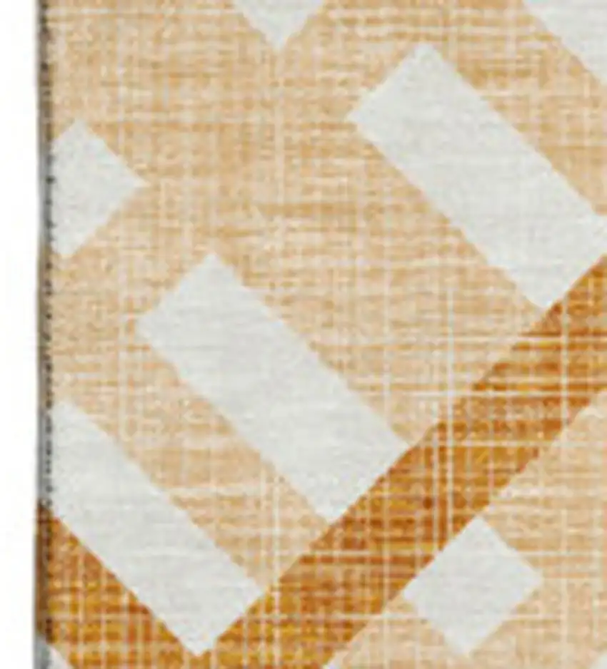 Peach And Ivory Geometric Washable Area Rug With UV Protection Photo 2