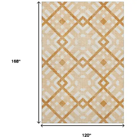 Peach And Ivory Geometric Washable Area Rug With UV Protection Photo 3