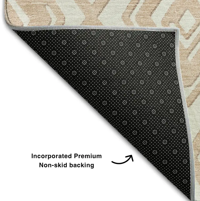 Peach And Ivory Geometric Washable Area Rug With UV Protection Photo 8