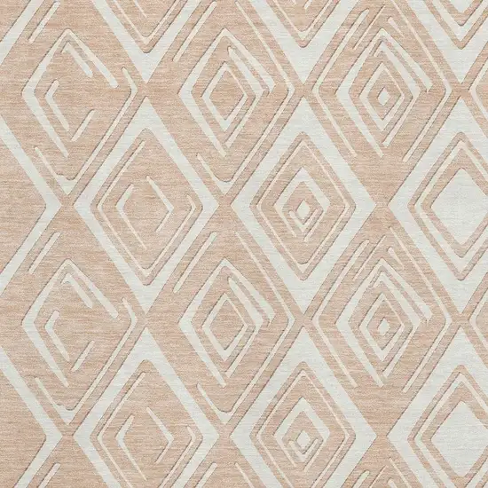 Peach And Ivory Geometric Washable Area Rug With UV Protection Photo 4