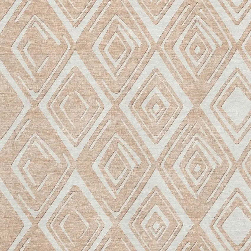 Peach And Ivory Geometric Washable Area Rug With UV Protection Photo 4