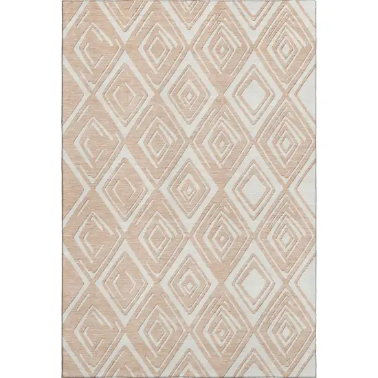 Peach And Ivory Geometric Washable Area Rug With UV Protection Photo 2