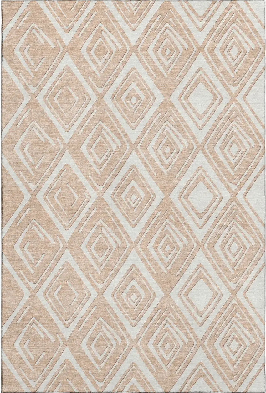 Peach And Ivory Geometric Washable Area Rug With UV Protection Photo 2