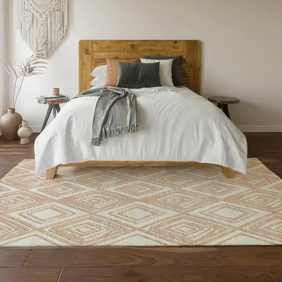 Peach And Ivory Geometric Washable Area Rug With UV Protection Photo 8