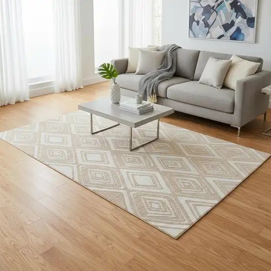 Peach And Ivory Geometric Washable Area Rug With UV Protection Photo 3