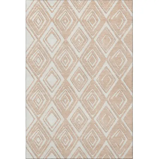 Peach And Ivory Geometric Washable Area Rug With UV Protection Photo 6
