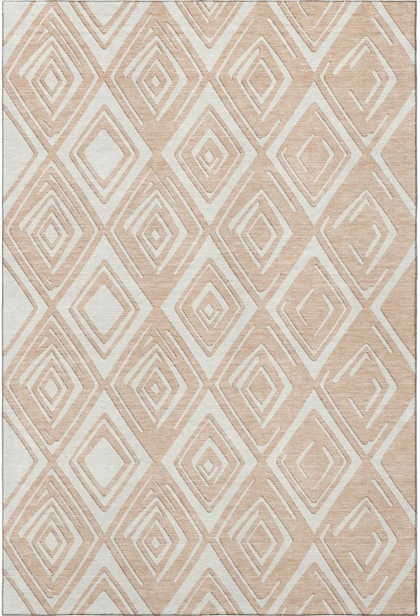 Peach And Ivory Geometric Washable Area Rug With UV Protection Photo 6