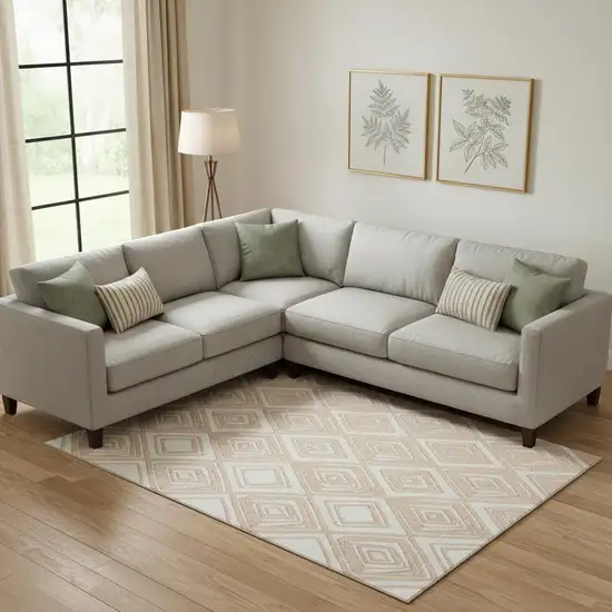 Peach And Ivory Geometric Washable Area Rug With UV Protection Photo 3