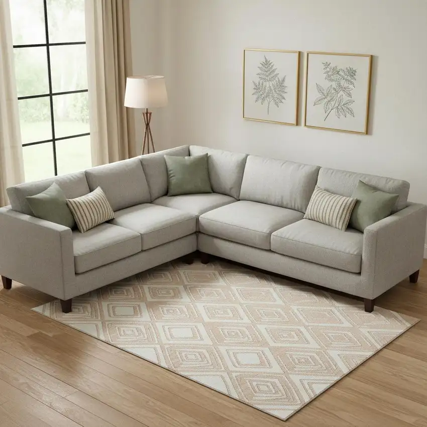 Peach And Ivory Geometric Washable Area Rug With UV Protection Photo 3