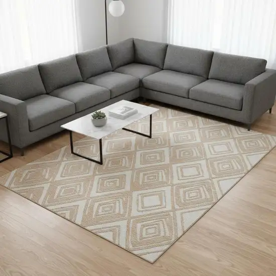 Peach And Ivory Geometric Washable Area Rug With UV Protection Photo 1