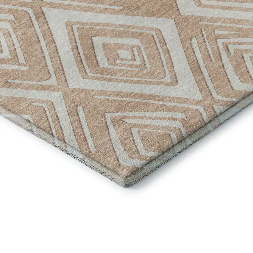 Peach And Ivory Geometric Washable Area Rug With UV Protection Photo 9