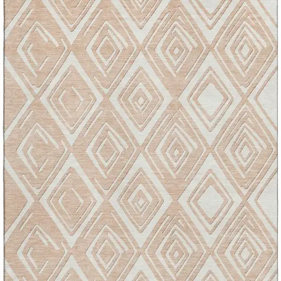 Peach And Ivory Geometric Washable Area Rug With UV Protection Photo 4