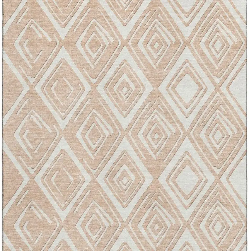Peach And Ivory Geometric Washable Area Rug With UV Protection Photo 4