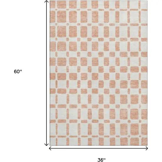 Peach And Ivory Geometric Washable Area Rug With UV Protection Photo 3