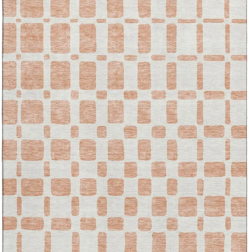 Peach And Ivory Geometric Washable Area Rug With UV Protection Photo 4