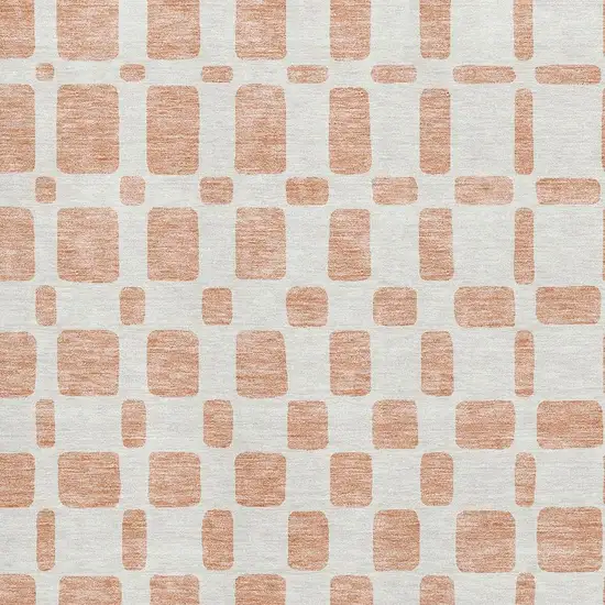 Peach And Ivory Geometric Washable Area Rug With UV Protection Photo 3