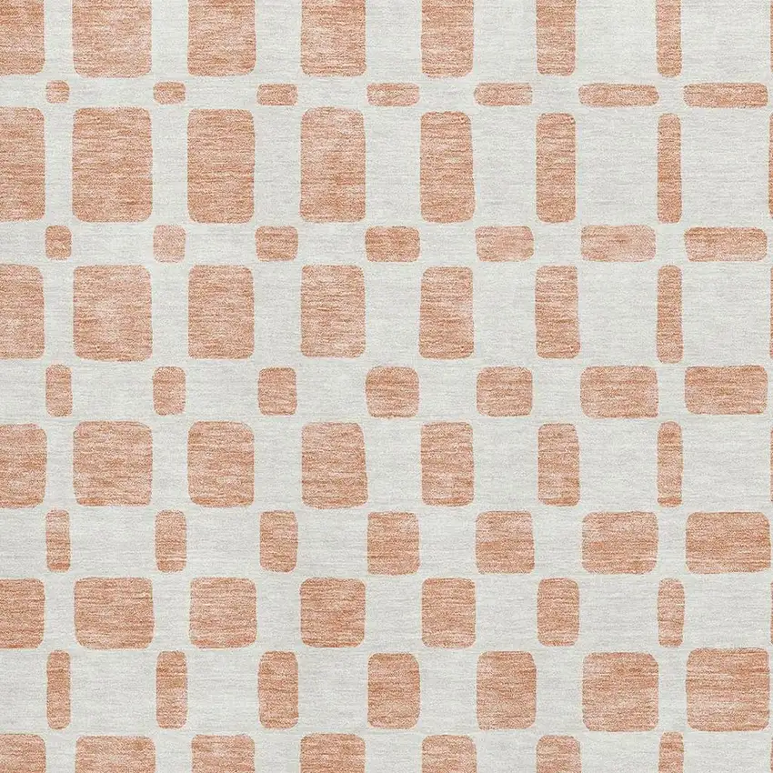 Peach And Ivory Geometric Washable Area Rug With UV Protection Photo 3