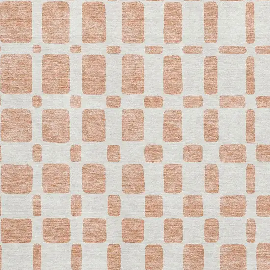 Peach And Ivory Geometric Washable Area Rug With UV Protection Photo 3