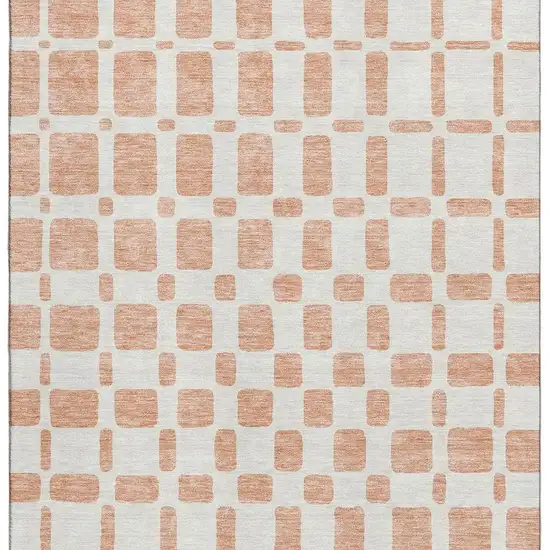 Peach And Ivory Geometric Washable Area Rug With UV Protection Photo 4