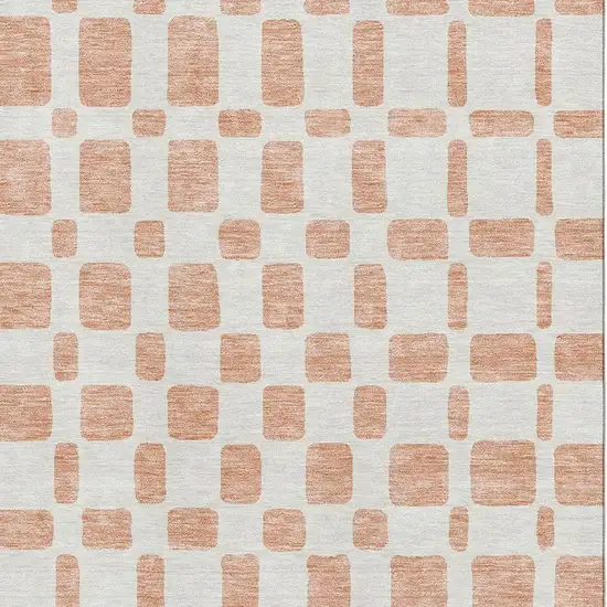 Peach And Ivory Geometric Washable Area Rug With UV Protection Photo 3