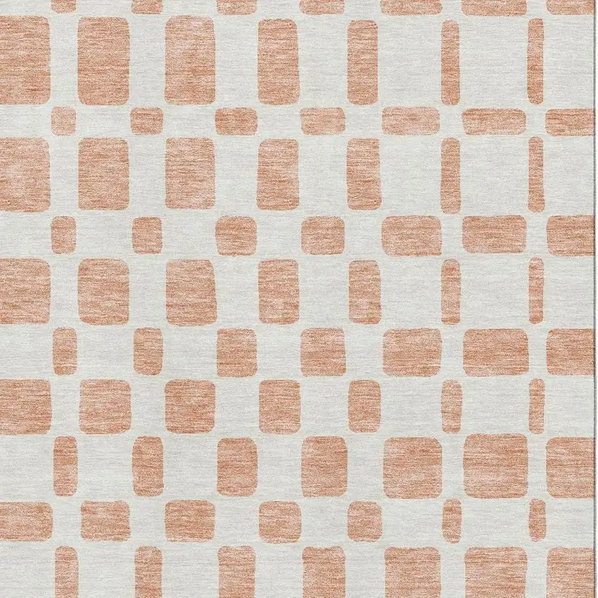 Peach And Ivory Geometric Washable Area Rug With UV Protection Photo 3
