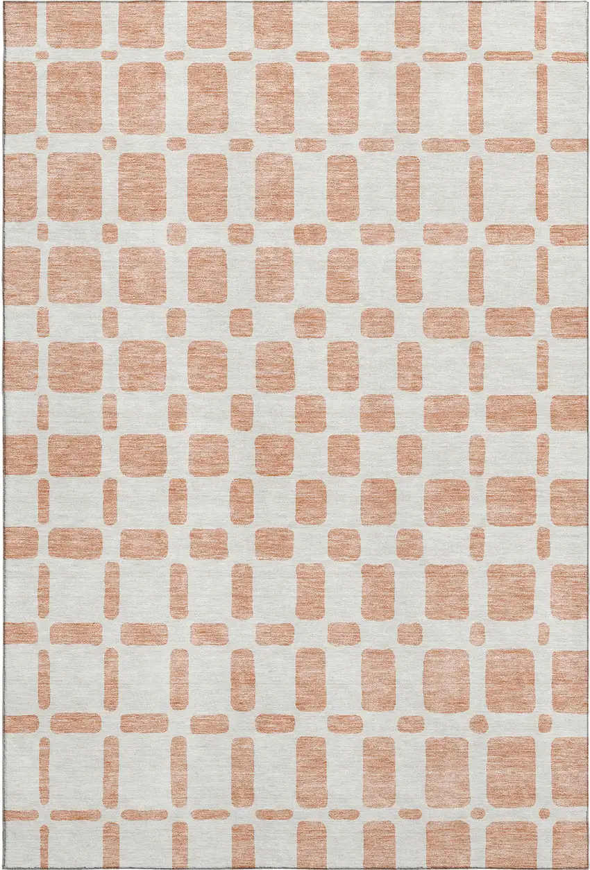 Peach And Ivory Geometric Washable Area Rug With UV Protection Photo 1