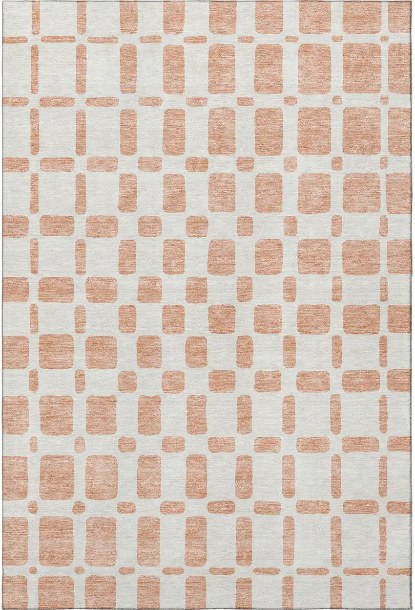 Peach And Ivory Geometric Washable Area Rug With UV Protection Photo 3