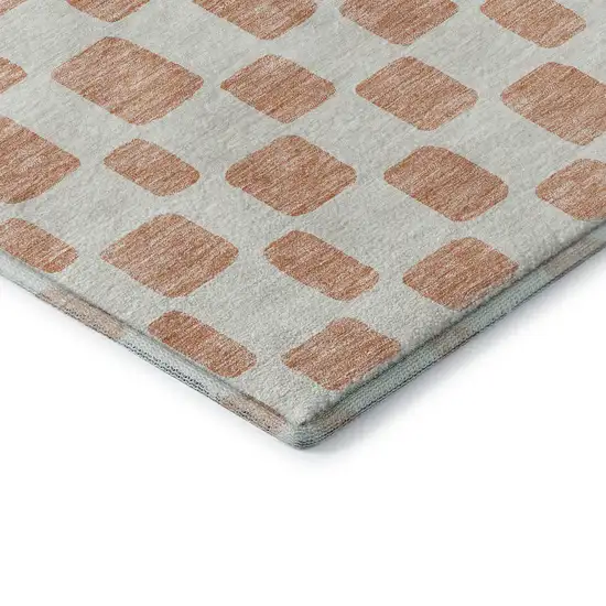 Peach And Ivory Geometric Washable Area Rug With UV Protection Photo 7