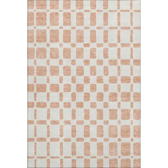 Peach And Ivory Geometric Washable Area Rug With UV Protection Photo 1