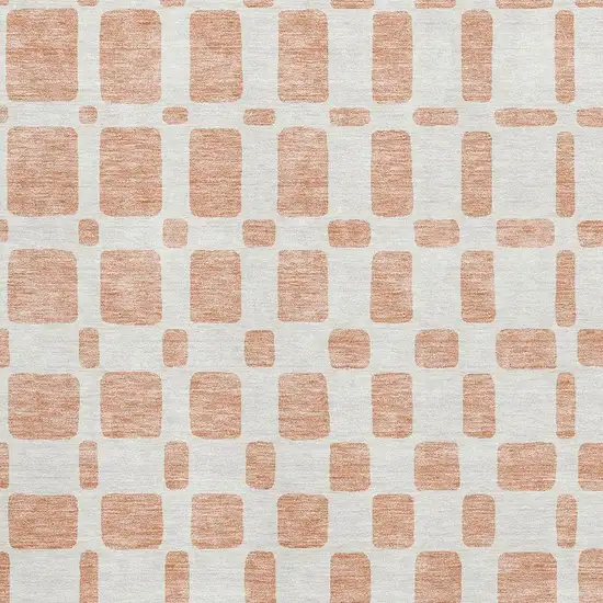 Peach And Ivory Geometric Washable Area Rug With UV Protection Photo 3