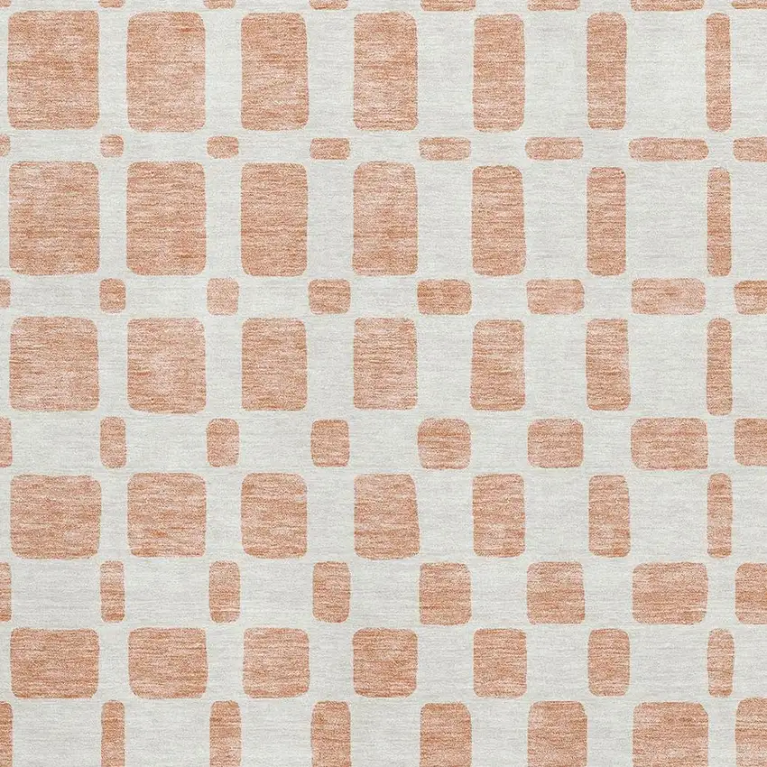 Peach And Ivory Geometric Washable Area Rug With UV Protection Photo 3