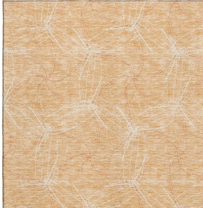 Peach And Ivory Geometric Washable Area Rug With UV Protection Photo 3