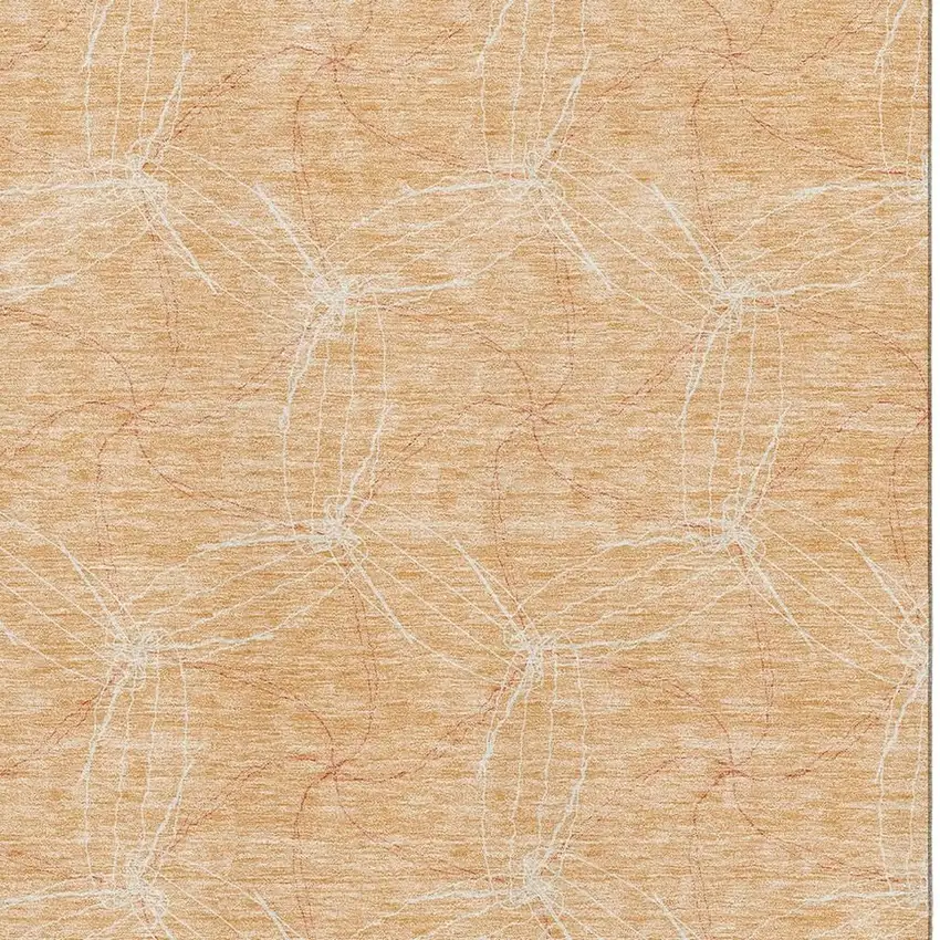 Peach And Ivory Geometric Washable Area Rug With UV Protection Photo 7