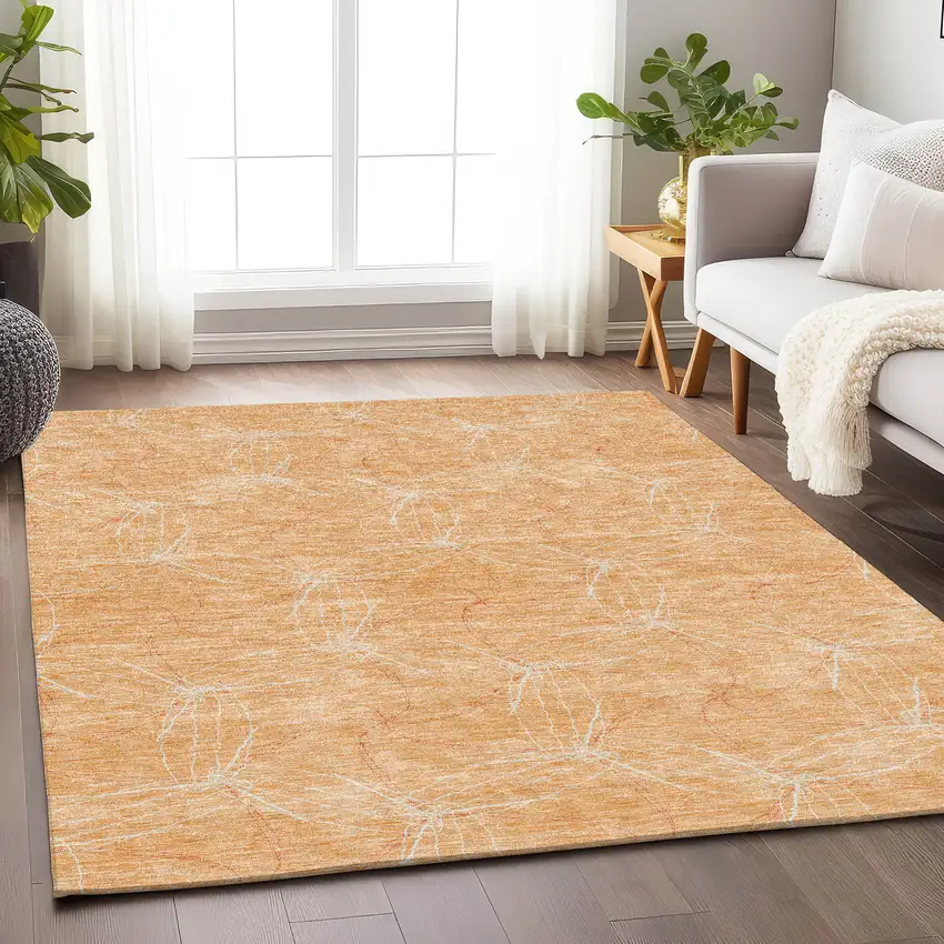 Peach And Ivory Geometric Washable Area Rug With UV Protection Photo 3