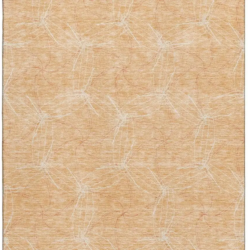 Peach And Ivory Geometric Washable Area Rug With UV Protection Photo 8