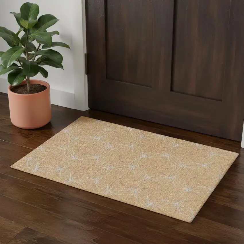 Peach And Ivory Geometric Washable Area Rug With UV Protection Photo 1